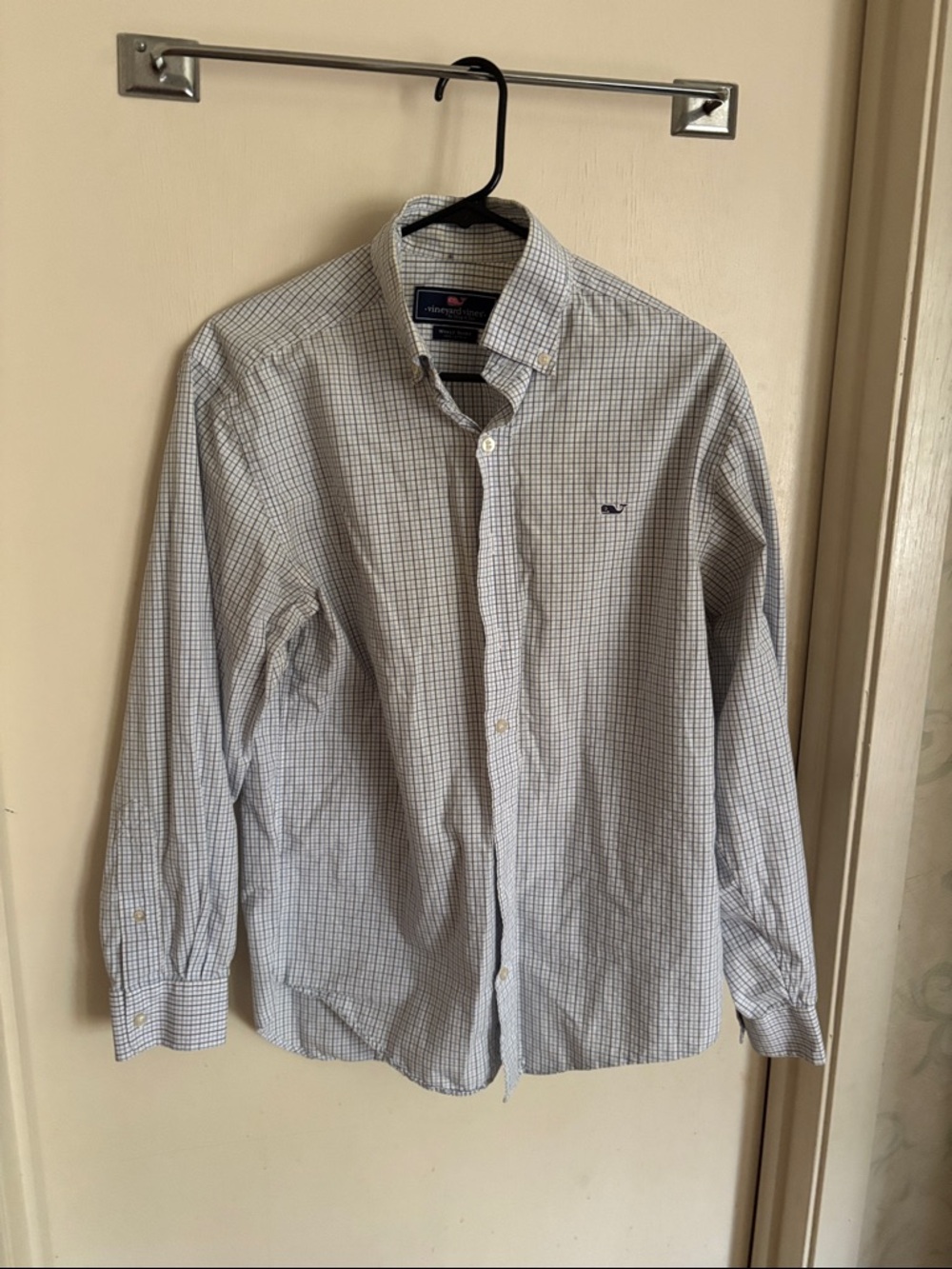Vineyard Vines White and Blue Micro-Check Button-Down Shirt